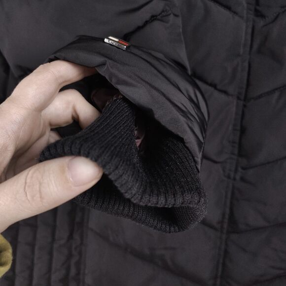 Tommy Hilfiger Women’s Long Puffer Coat Jacket Black Faux Fur Hood Size L - Picture 12 of 12